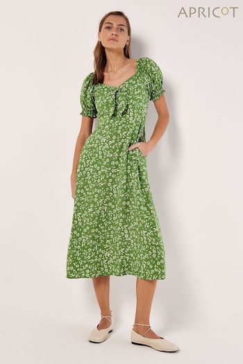 Apricot Green Sarasa Floral Bow Midi Dress (B56932) | £35