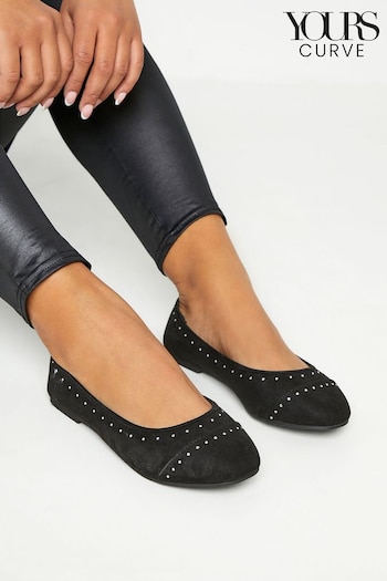 Yours Curve Black Extra-Wide Fit Diamante Ballerina Shoes garavani (B57001) | £31