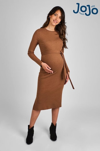 JoJo Maman Bébé Toffee Brown Ribbed Jersey Maternity Dress (B57002) | £36