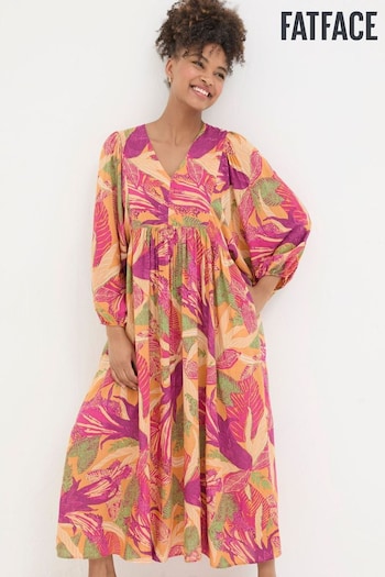 FatFace Orange Jocelyn Tropical Floral Midi Dress elegant (B57008) | £69