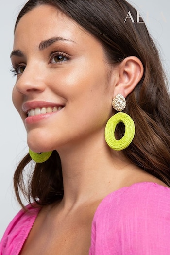 Aela Green Oval Raffia Drop Earrings (B57062) | £14