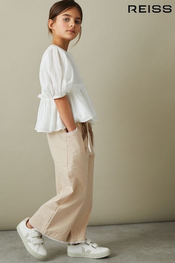 Reiss Cream Emilie Junior Textured Lace Trim Trousers (B57163) | £50