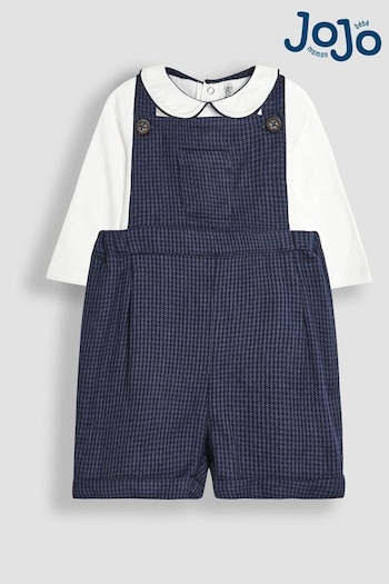 JoJo Maman Bébé Navy Houndstooth Dungarees And Tops Set (B57180) | £36