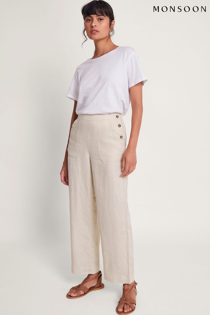 Buy Women s Cropped Linen Trousers Online Next UK