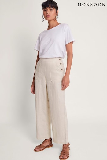 Monsoon Natural Parker Linen Crop Trousers (B57193) | £59