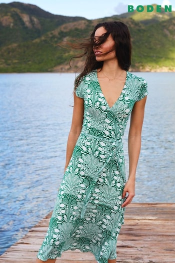 Boden Green Joanna Cap Sleeve Wrap Nostran Dress (B57236) | £90