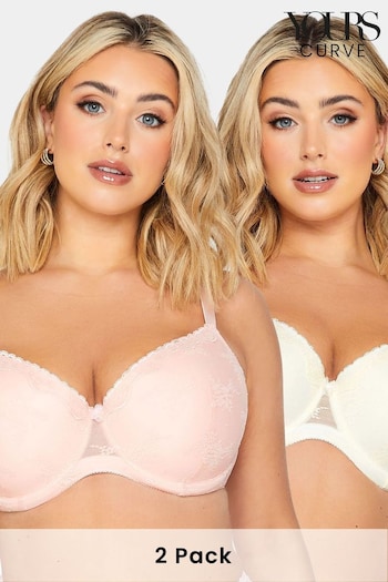 Yours Curve Pink Sheer Lace Padded Bra 2 Pack (B57243) | £39