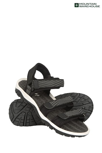 Mountain Warehouse Black Kids 3-Strap Sandals Footbed (B57358) | £27