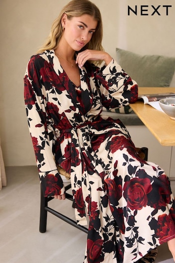 Cream/Red Floral Lightweight Dressing Gown (B57379) | £36