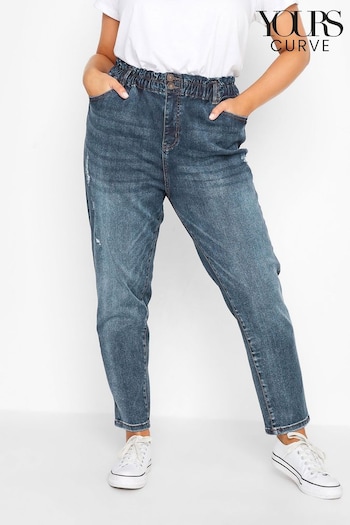 Yours Curve Blue Elasticated Mom Jeans (B57398) | £45