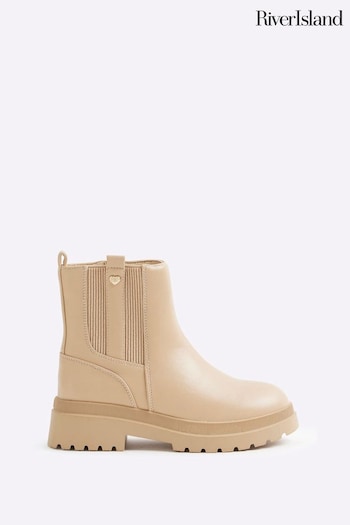 River Island Brown Girls Stud Chelsea Boots (B57416) | £28