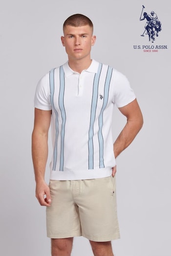 U.S. Polo Lucas Assn. Mens Regular Fit Vertical Stripe Knit White Polo Lucas Shirt (B57496) | £70