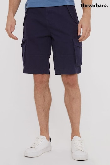 Threadbare Navy Cotton Twill Utility Cargo Shorts cropped-leg (B57595) | £30