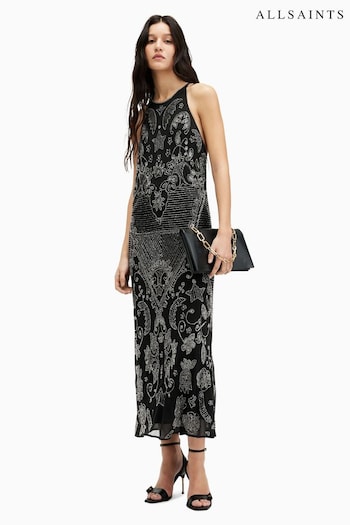 AllSaints Black Coralie Emb Dress (B57610) | £499