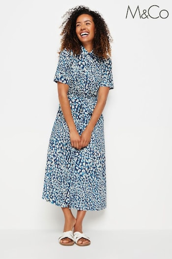 M&Co White M&Co Blue Abstract Print Collared Midaxi Dress (B57626) | £39