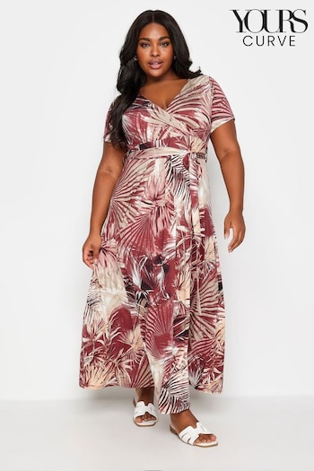 Yours Curve Red Leaf Print Wrap Maxi Dress (B57638) | £37
