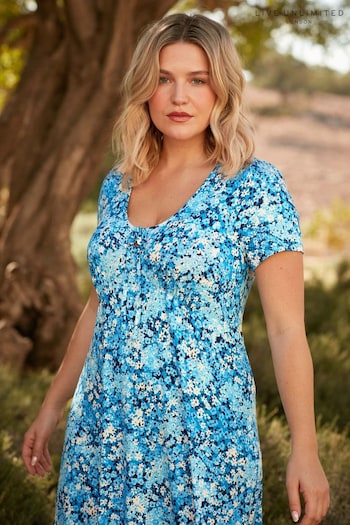 Live Unlimited Blue Floral Jersey Tie Front Midi pleated Dress (B57682) | £59