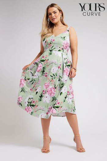 Yours Curve Green London Sweetheart Pleated Dress (B57699) | £57