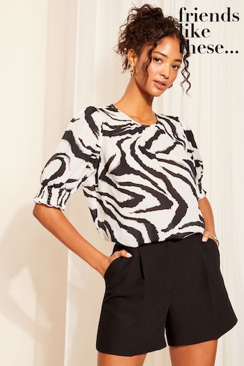 Pyjamas & Nightwear Monochrome Round Neck Shirred Cuff Short Sleeve Top (B57847) | £30