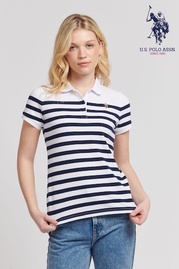 U.S. Polo Assn. Womens Blue Regular Fit Engineered Stripe Polo Shirt (B57859) | £45