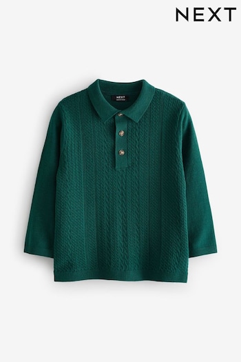 Green Long Sleeve Cable Polo Shirt (3mths-7yrs) (B57885) | £12 - £14