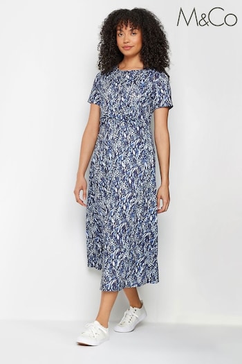 M&Co Blue Abstract Print Short Sleeve Midi Dress (B57929) | £34