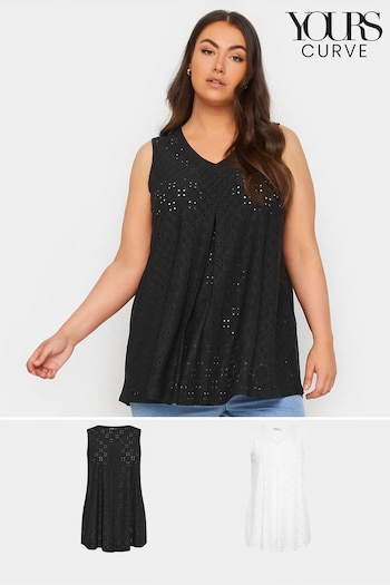 Yours Curve Black Broderie Pleated Swing Vest 2 Pack (B57965) | £34