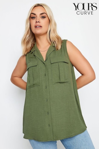 Yours Curve Khaki Green Sleeveless Utility Shirt (B58135) | £24