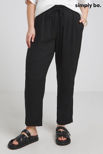 Simply Be Tie Waist Tapered Linen Black Trousers (B58155) | £28