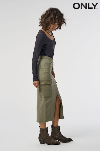 ONLY Green Utility Midi Skirt With Front Split (B58157) | £35