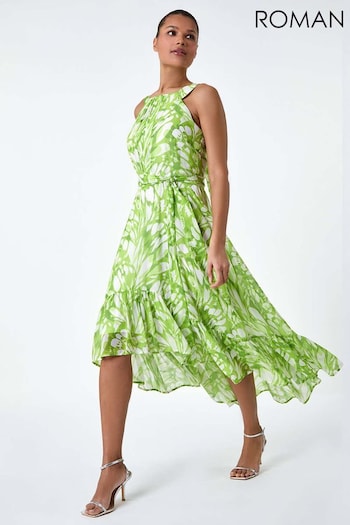 Roman Green Halter Neck Butterfly Print Dress (B58175) | £55