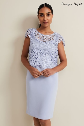 Phase Eight Petite Blue Daisy Lace Double Layer Dress (B58270) | £169