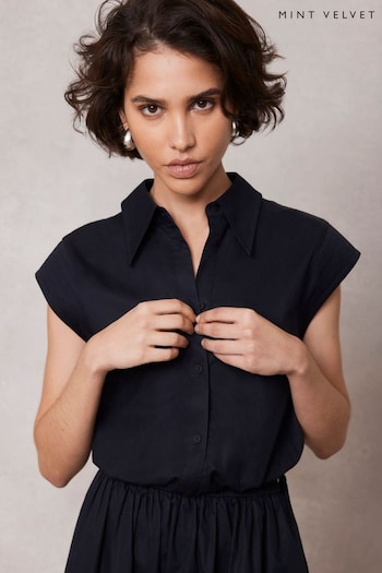 Mint Velvet Blue Navy Cotton Cropped Shirt (B58283) | £79