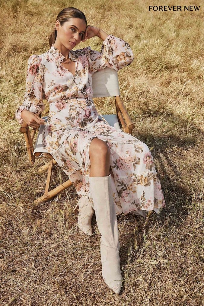 Cream dress clearance with flowers