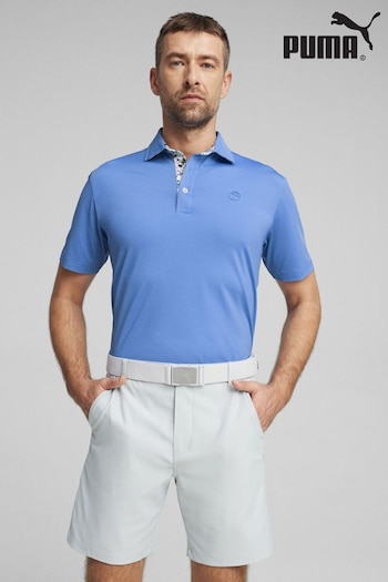 Puma x Arnold Palmer Blue Floral Trim Mens Polo Shirt (B58418) | £55