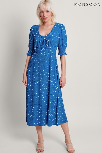 Monsoon Blue Liza Spot Jersey Dress (B58451) | £75