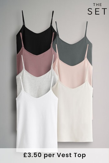 The Set Black/Light Grey/Pink/Cream/Blue/White 7 Pack Thin Strap Vests (B58475) | £24.50