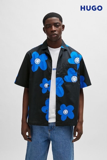 HUGO Blue Oversize Floral Graphic Print Shirt (B58542) | £89