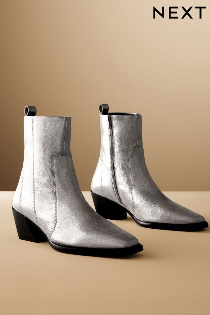 Metallic silver ankle boots deals