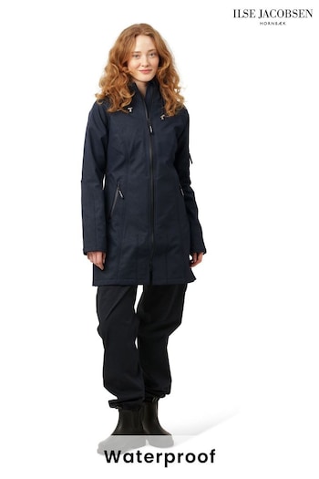 Ilse Jacobsen Navy Blue Waterproof Slim Fit Raincoat (B58665) | £248