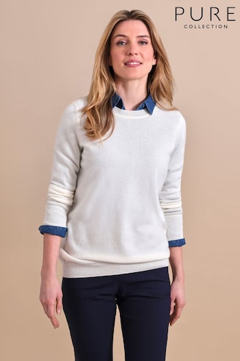 Pure Collection Crew Neck Cashmere White Jumper (B58710) | £140