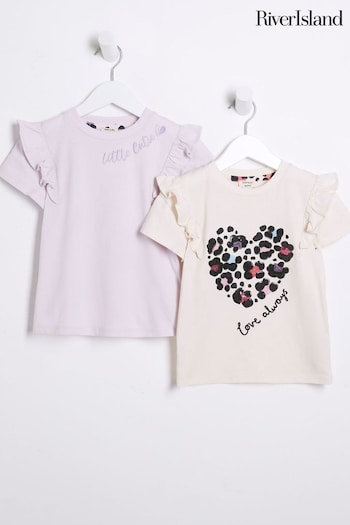 River Island Cream Girls Leopard Print Multipack T-Shirts (B58869) | £16