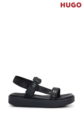 HUGO Stacked Logo Black Sandals With Branded Straps (B58887) | £99