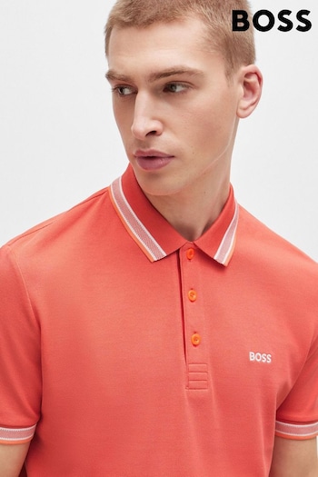 BOSS Red Cotton Polo Shirt With Contrast Logo Details (B58942) | £89