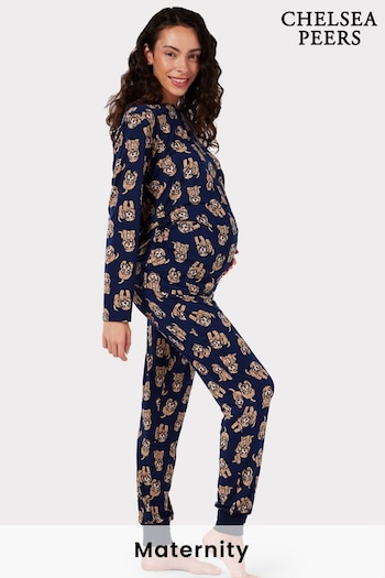 Chelsea Peers Blue Maternity Cockapoo Print Long Pyjama Set (B59047) | £38