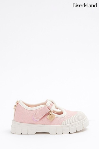 River Island Pink Girls Canvas Mary Jane Shoes (B59148) | £16