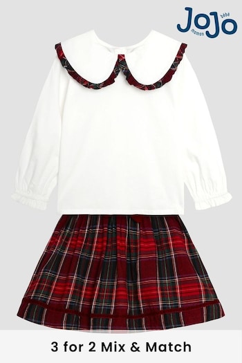 JoJo Maman Bébé Red Christmas Tartan Blouse and Skirt Set (B59153) | £36