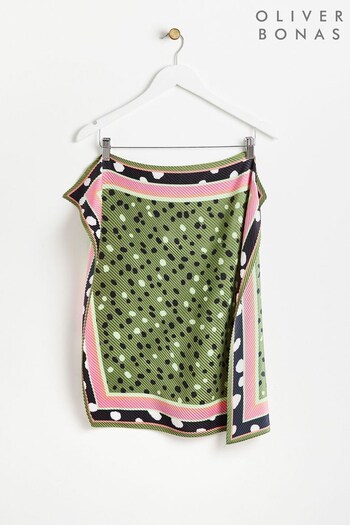 Oliver Bonas Green Spotty Square Pleated Neck Scarf (B59163) | £22