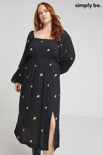 Simply Be Peach Embroidered Black GFX Dress (B59213) | £49