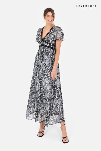 Lovedrobe V-Neck Angel Sleeve Maxi Dress With Trims (B59224) | £60